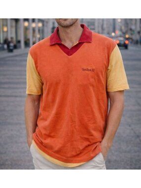 Vintage Gabriella Frattini Setball Colorblock Polo Size L Short Sleeve Orange